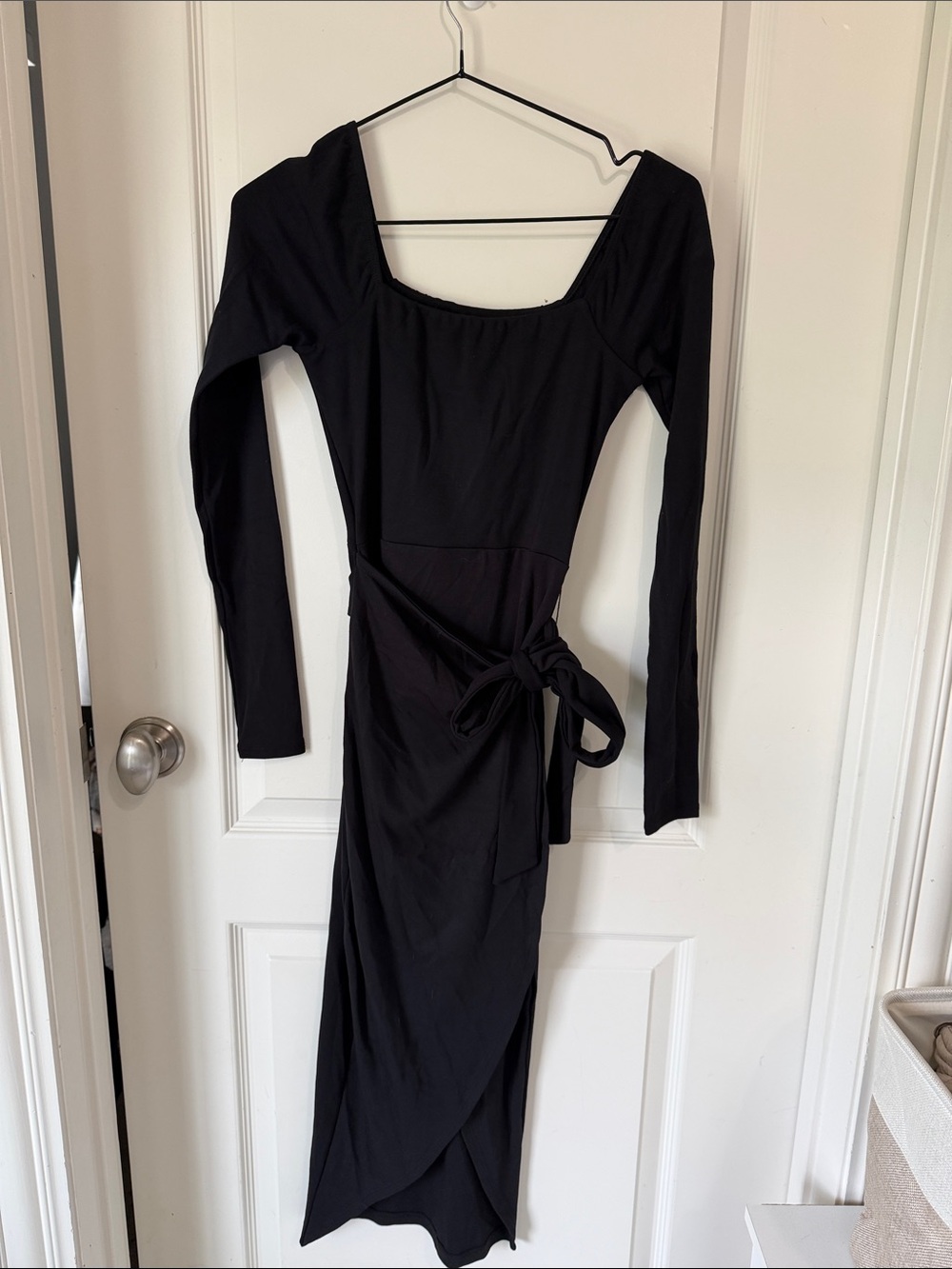 Lulu's Black Long Sleeve Wrap Midi Dress with Side Tie